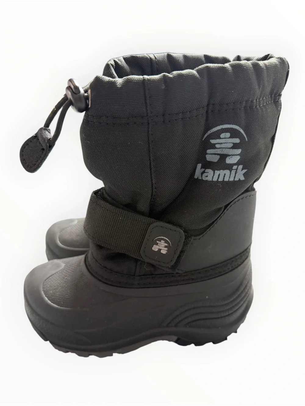Kamik Snow Boots Kids Black Waterproof Insulated Hook Loop Winter Size 9